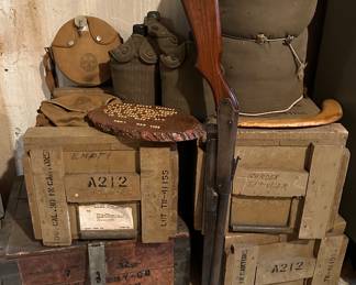 Vintage Ammo Crates; Daisy BB Gun; Boy Scout Canteens; Military Canteens