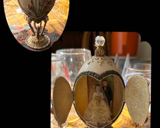 Vintage Hand Decorated Goose Egg w/ Bride & Groom