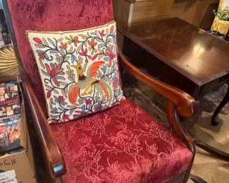 Antique red velvet fabric rocking chair