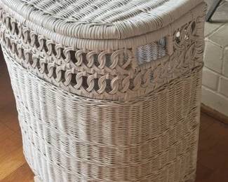 Vintage white wicker hamper