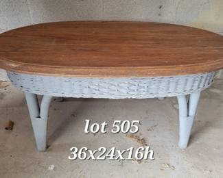 Oak and wicker coffee table