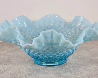 Fenton blue hobnail ruffle style bowl