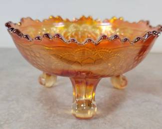 Carnival glass footed bowl