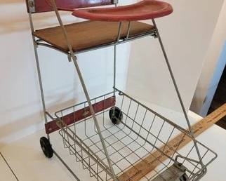 Vintage Amsco metal and wood toy shopping cart