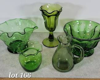 Assortment of vintage green glass