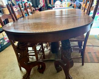 Tiger wood dining set with 6 chairs