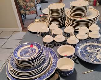 WILLOW DISHES AND CUPS AND ANOTHER SET OF DISHES