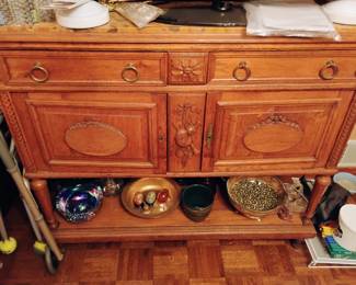 ANTIQUE DRESSER AND ANTIQUE GLASSWARE