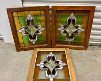4 Setof3BeautifulGreenhouseStyleStainedGlassPanels