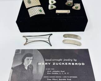 85 MaryZuckerbrodMidCenturySterlingSilverGreenOrangeGemstones