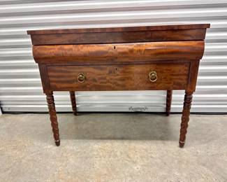 99 AntiqueFiguredWoodWritingDeskConsoleTablewTurnedLegs