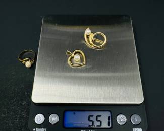 98 14KGoldPearlPendantPin55gVintageStyleGEPRing