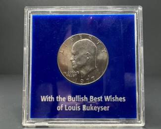 5 1977CladEisenhowerDollarBullishBestWishesAdvertisingNovelty