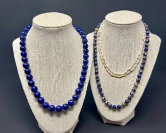 47 LapisCloisonnPearlNecklaceTrioStatementClassicStyles