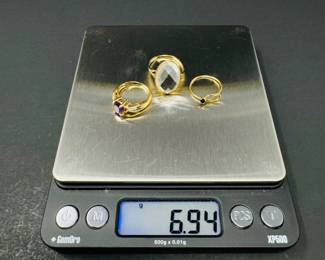 107 14KGoldRingswClearCushionCutColoredGemstones694grams