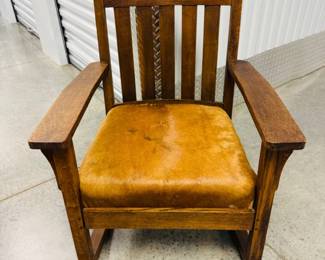 86 VintageMissionStyleRockingChairwCowhideSeat