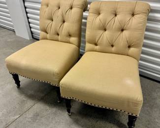 18 LeeIndustriesTuftedLinenSlipperChairsTurnedWoodLegsCasters