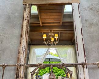 9 LargeDistressedWoodFramedMirrorwArtistSignedBack
