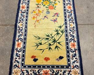 122 HandKnottedSilkRugwFloralBambooMotifMulticolorAccents