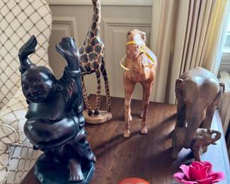 Wood animal and Budha figurines