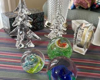Crystal paperweights and Christmas trees