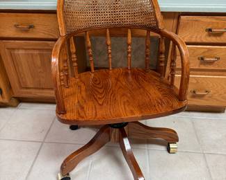 Vtg. Winners Only Oak and Cane Swivel Chair
