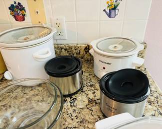 Crock pots.  I lost count around 7 of them.   That's a bunch of crock.
