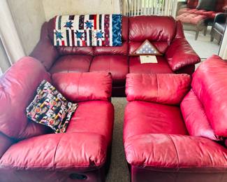 Red Leather Sofa.  
