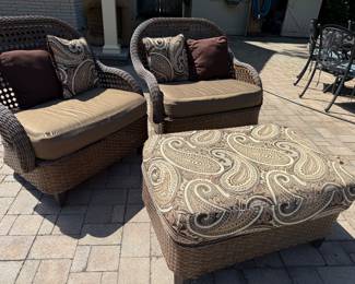 wicker/rattan patio chairs; ottoman