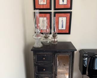 Distressed black 5 drawer cabinet; decor