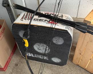 Barnett Lil Banshee compound Bow; arrows with target