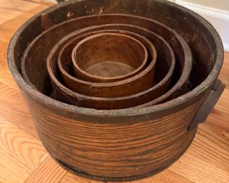 Set of 5 Primitive wooden grain measures