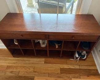 Wooden shoe cubby/bench with two drawers