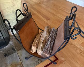 Suede & wrought iron fireplace log stand