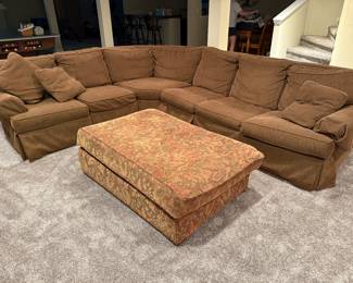 tan sectional & storage bench