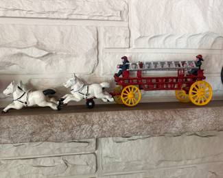 Vintage/antique cast iron horse-drawn fire engine