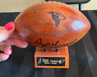 Arizona Cardinals commemorative wooden football signed by Dennis Greene