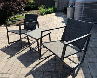 Metal & rattan outdoor chairs & table
