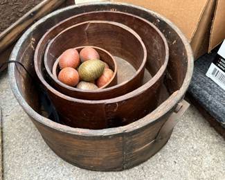 Antique wooden grain measuring containers
