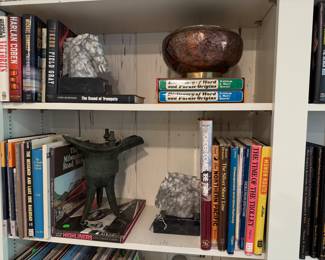 Copper cache pot, marble bookends