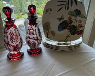 19th c. ruby cut to clear decantes