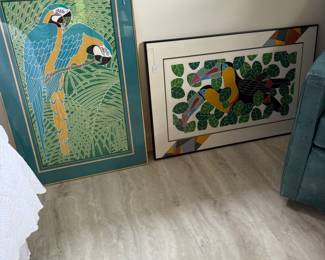 Tropical bird lithographs