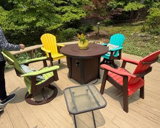 Outdoor seating, four chairs, fire table
