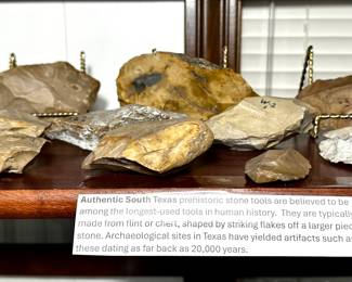 Authentic South Texas prehistoric stone tools believe to be among the longest used tools in human history. Archaeological sites in Texas have yielded artifacts such as these stating back as far as 20,000 years.