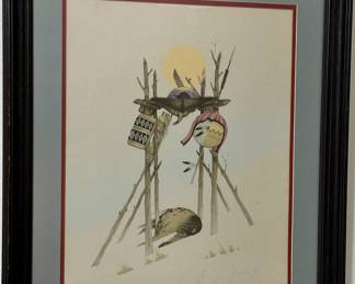 Last Farewell by Cherokee artist,Donald Vann. Limited Edition Lithograph, Signed and Numbered, 129/150. Framed.