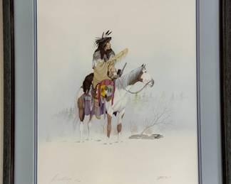 The Sentinel by Cherokee artist,Donald Vann. Limited Edition Lithograph, Signed and Numbered, 3/1500. Framed.