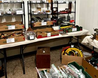 TOOLS: police, punches, staples, tapes, glue, files and rasp handles, scrapers and chisels, sandpaper, grinding wheels, file rasps, specialty drill bits, small medium and large drill bits, drill accessories – chucks, Chuck keys, miscellaneous attachments, bits,
