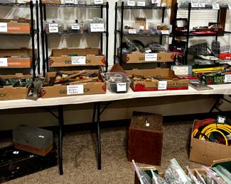 Tools: torch tips, swivel snaps, scissors, rivet guns and rivets, grommet snaps, valve pipe fittings, needle nose pliers, wire cutters, 10 snips, cutting tools, hammers, mallets, pry bars.