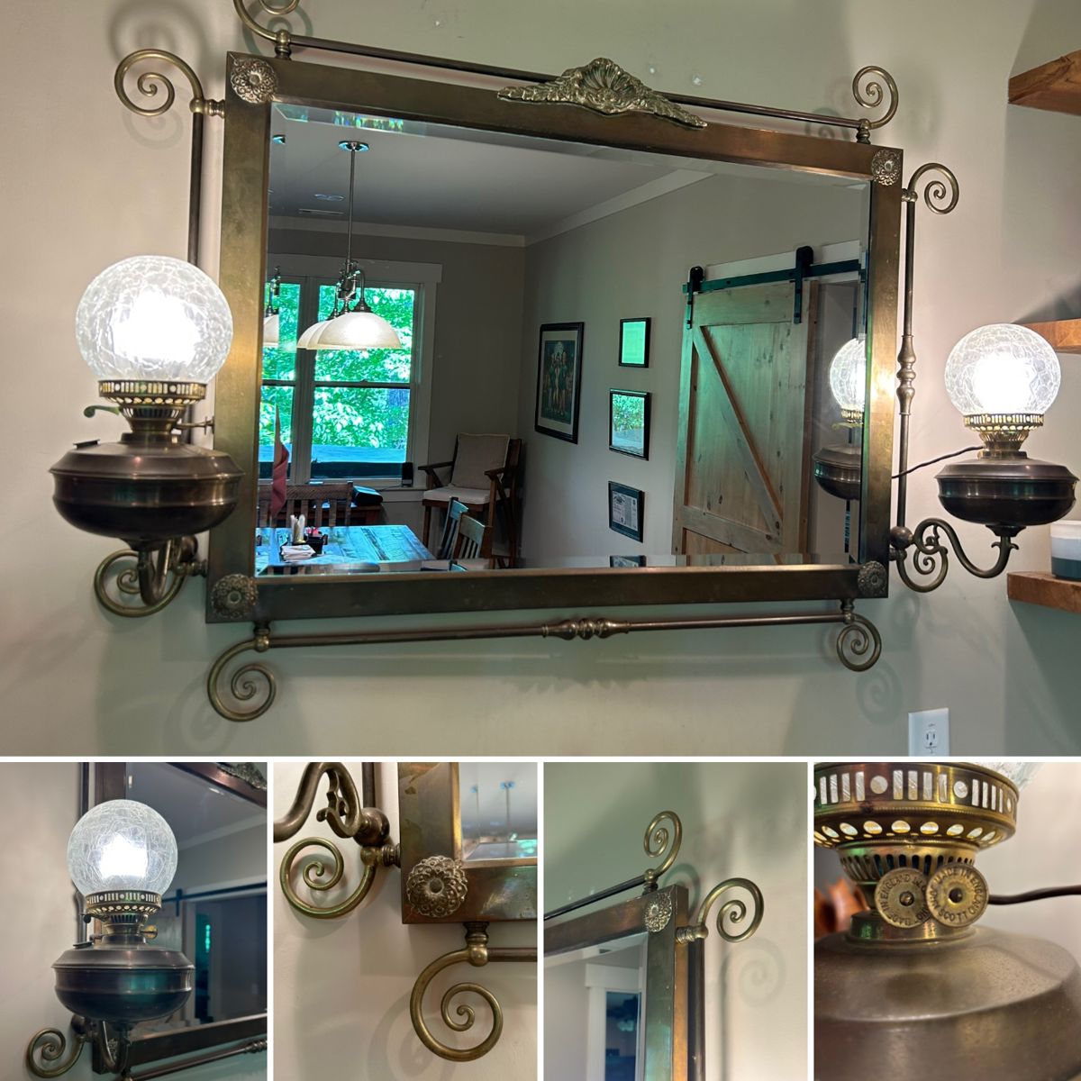 Antique Victorian Wall Mirror
with Electrified Sconce Lamps
Circa 1890–1915