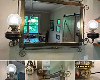 Antique Victorian Wall Mirror
with Electrified Sconce Lamps
Circa 1890–1915